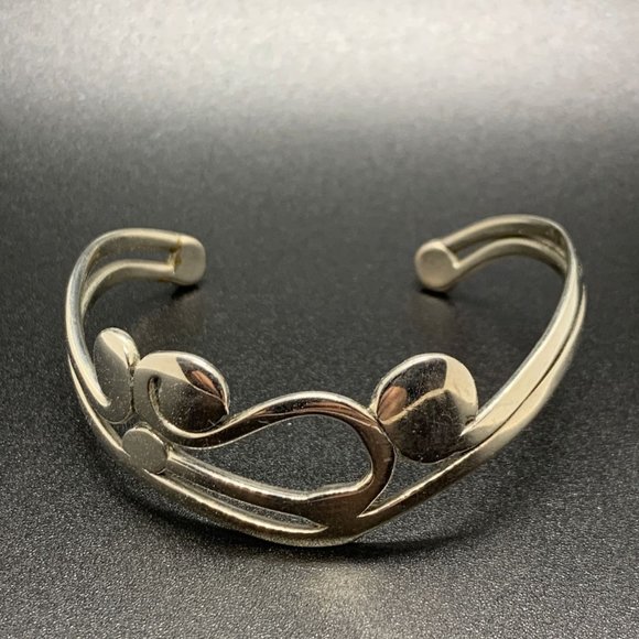 Artisan Jewelry - Vintage Silver Tone Modern Organic Swirly Freeform Cuff Bracelet